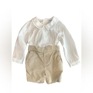 Luli & Me White Shirt w tan corduroy shorts! Perfect for Sunday Best